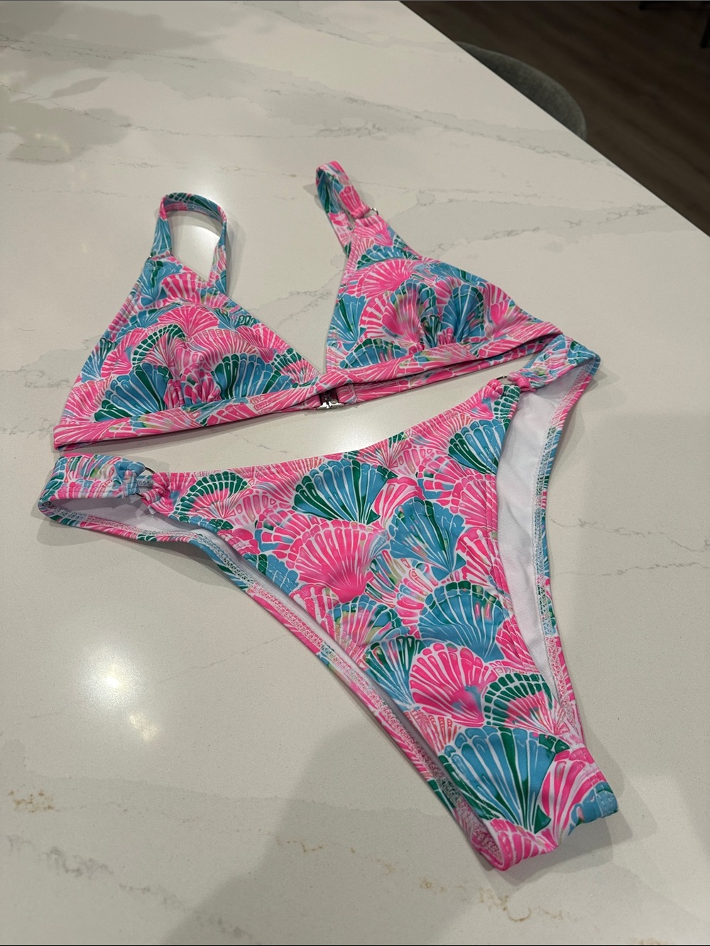 SHEIN Large bright colorful pink green and blue beautiful shell bikini set NEW